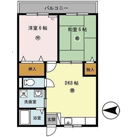 イーストハウス(2DK/1階)の間取り写真