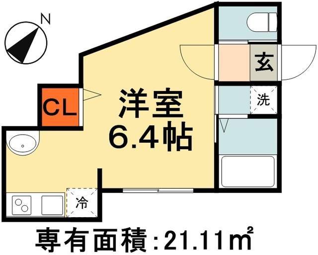 フェリオ道場北(ワンルーム/1階)の間取り写真