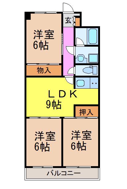 第2ハイツハットリ(3LDK/3階)の間取り写真