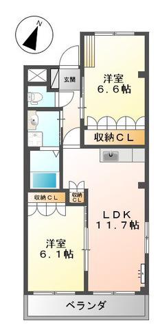 カンパ―ニュハウス ヒロ(2LDK/1階)の間取り写真
