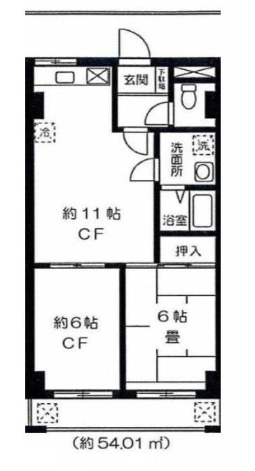熊谷朝日ハイツ(2LDK/5階)の間取り写真