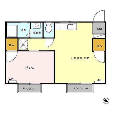 カームヤハギ(1LDK/2階)の間取り写真