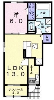 アンベリール(1LDK/1階)の間取り写真