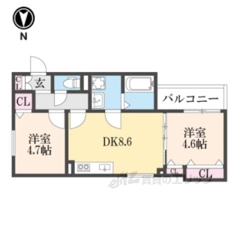 クリエオーレ津の辺町2(2DK/3階)の間取り写真