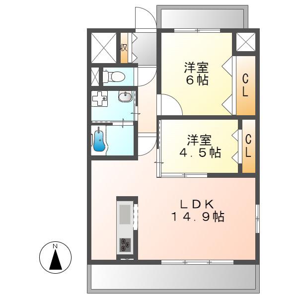 BERG大須(2LDK/2階)の間取り写真