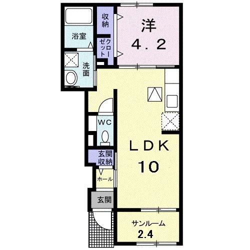 グランデ フィオーレ 木園 B(1LDK/1階)の間取り写真