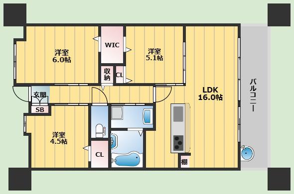 GREENHILLS和(3LDK/1階)の間取り写真