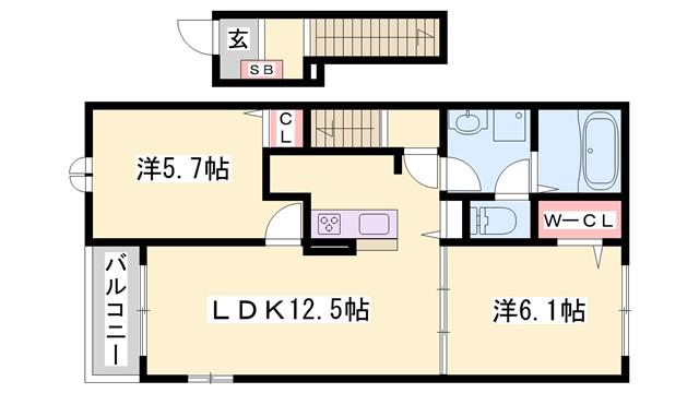 クラール勝原(2LDK/2階)の間取り写真