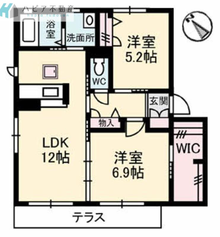 ヴィクトワール花岡V(2LDK/1階)の間取り写真