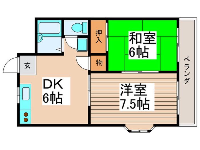 シーナシティハイツA(2DK/1階)の間取り写真