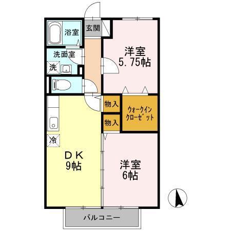 グランデ賀来(2DK/2階)の間取り写真
