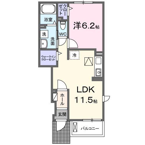 アヴァンセ オオクテ(1LDK/1階)の間取り写真
