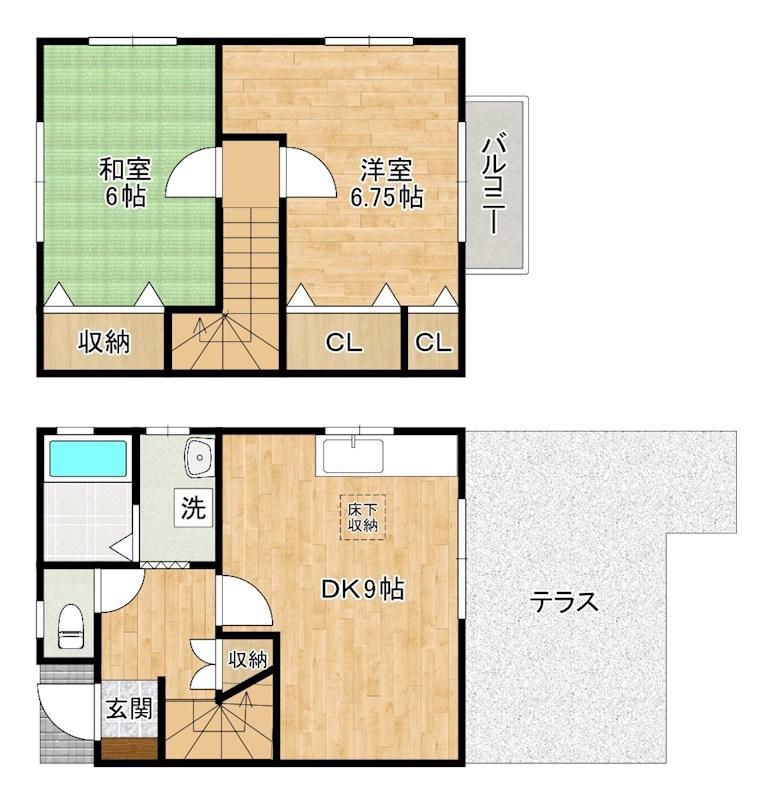 PEACEFUL四季彩C棟(2DK/2階)の間取り写真