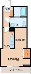 メリディアン柳生 壱番館(1LDK/2階)の間取り写真
