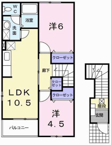 グリーンヒルズE(2LDK/2階)の間取り写真