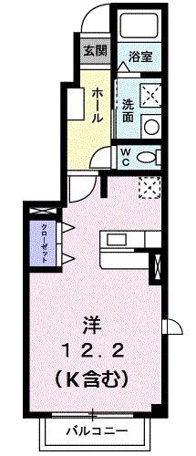 パティオハイツB(ワンルーム/1階)の間取り写真