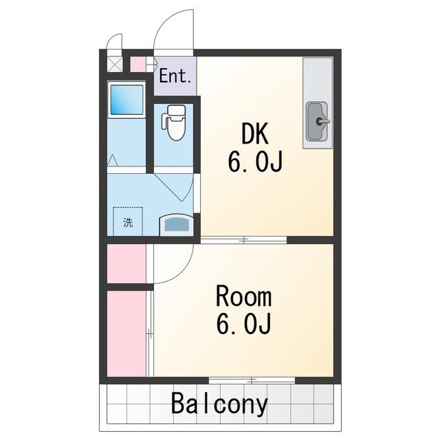 マンション本町(1DK/2階)の間取り写真