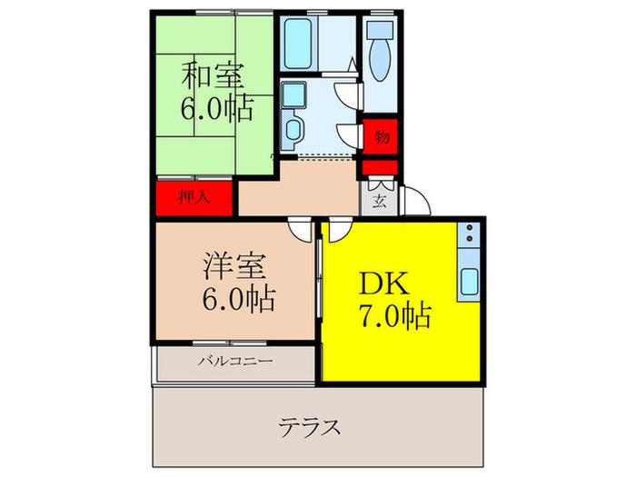 ハイツファミールB棟(2DK/1階)の間取り写真