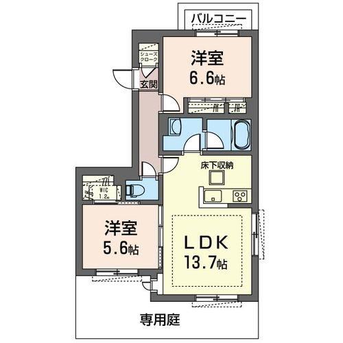 BELA DOMO 大和(2LDK/1階)の間取り写真