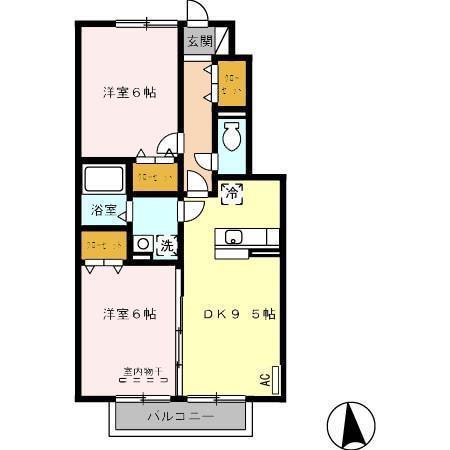 グランモア TOJIKI(2DK/1階)の間取り写真