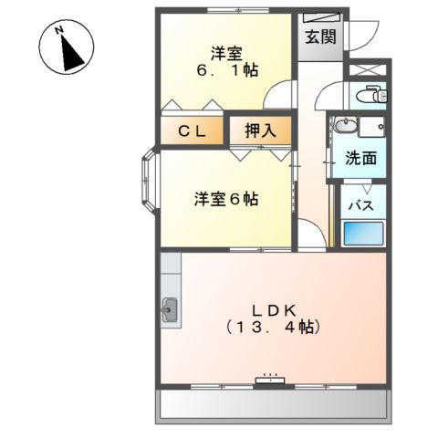 スカイふじ(2LDK/2階)の間取り写真
