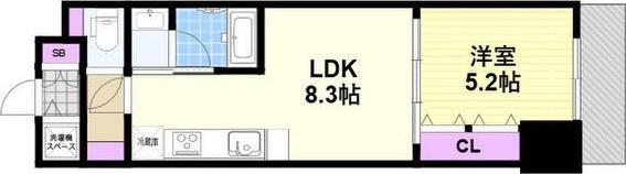 ラシュレエグゼ阿波座(1LDK/2階)の間取り写真