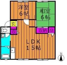 サンビレッジ船穂A棟(2LDK/1階)の間取り写真