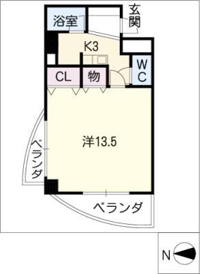 パセオ・ミヤ(1K/3階)の間取り写真