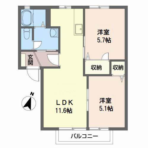ディアス昭和I(2LDK/2階)の間取り写真