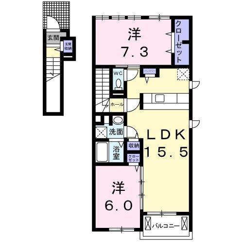ヴィオラ 渡(2LDK/2階)の間取り写真