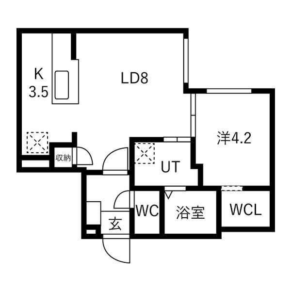 北8東8MS(1LDK/1階)の間取り写真