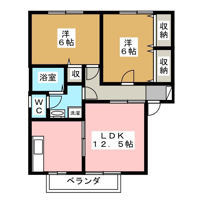 グランドール沢村A棟(2LDK/2階)の間取り写真