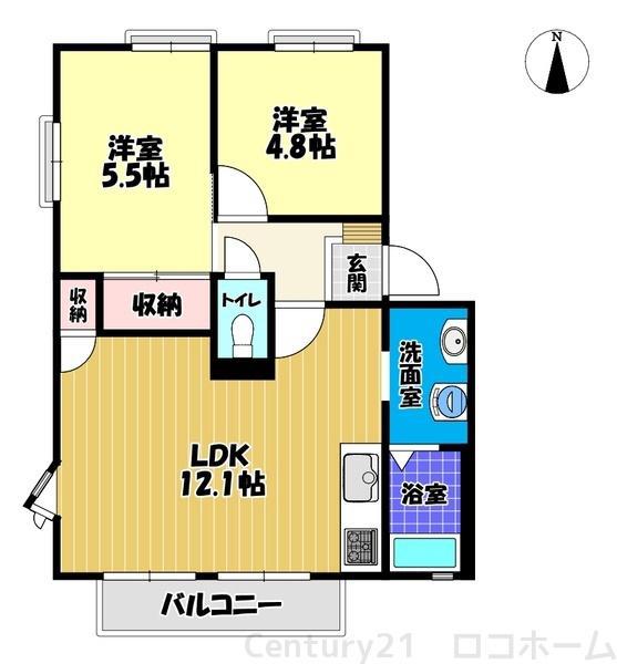 テクネ21 A棟(2LDK/2階)の間取り写真