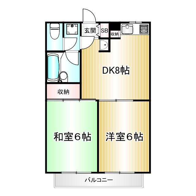 メゾンウエルストンII(2DK/3階)の間取り写真