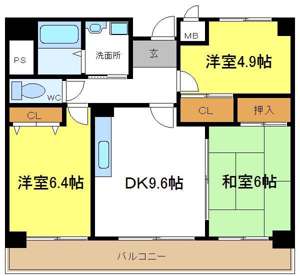 ハーヴェスト今川(3DK/4階)の間取り写真