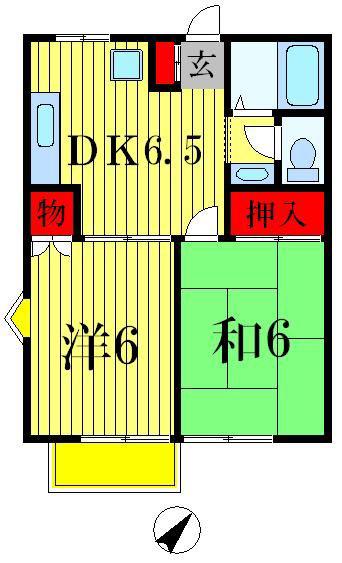 グランドゥール八柱 B棟(2DK/1階)の間取り写真