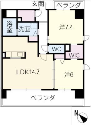 クロスポイント中汐田(2LDK/8階)の間取り写真