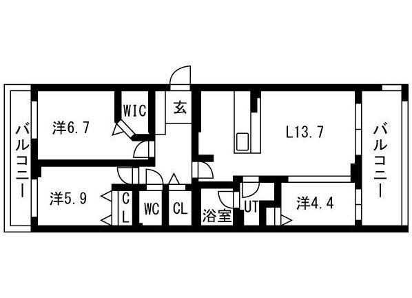 グランファーレ月寒中央ロワイヤル(3LDK/5階)の間取り写真