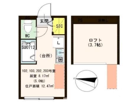 ハーモニーテラス志茂III(ワンルーム/2階)の間取り写真