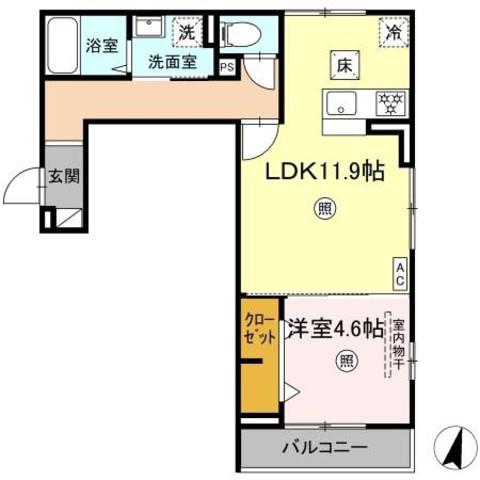 PREMILIFE碩田町(1LDK/1階)の間取り写真