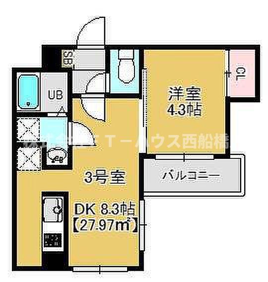 船橋市湊町1丁目(1DK/2階)の間取り写真