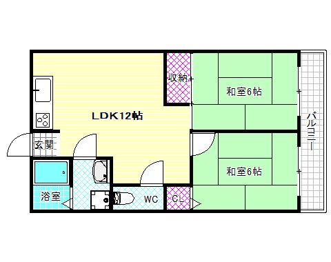 ハイツせせらぎ北・南棟(2LDK/1階)の間取り写真