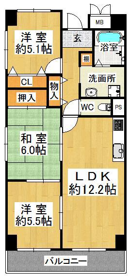 ルミエール神戸(3LDK/7階)の間取り写真
