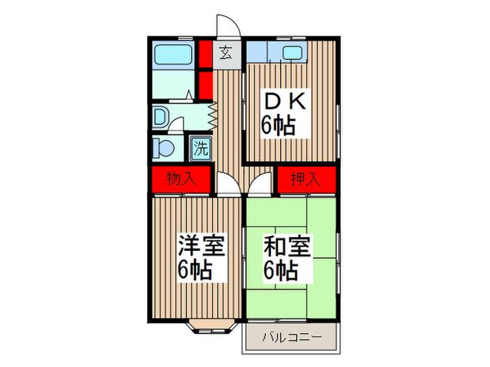 フラワーハイツ(2DK/1階)の間取り写真