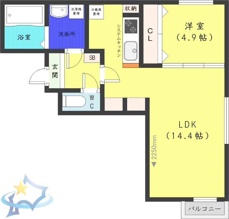 HOKO南高前(1LDK/5階)の間取り写真