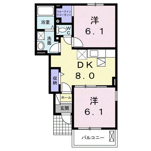 メゾンフルールE(2DK/1階)の間取り写真