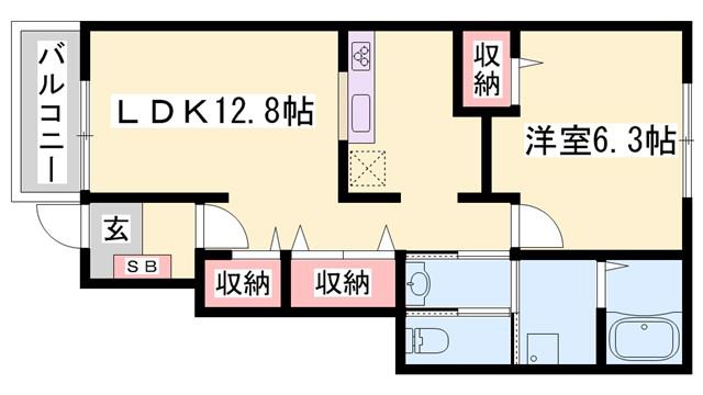 アンジェリカI(1LDK/1階)の間取り写真