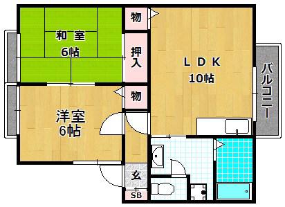 ソレール桜丘(2LDK/1階)の間取り写真