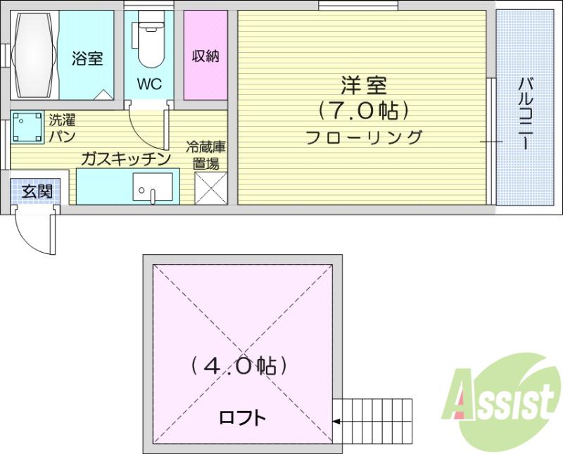 プリンスコート苦竹A(1K/2階)の間取り写真