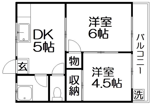 クレセント(2DK/2階)の間取り写真